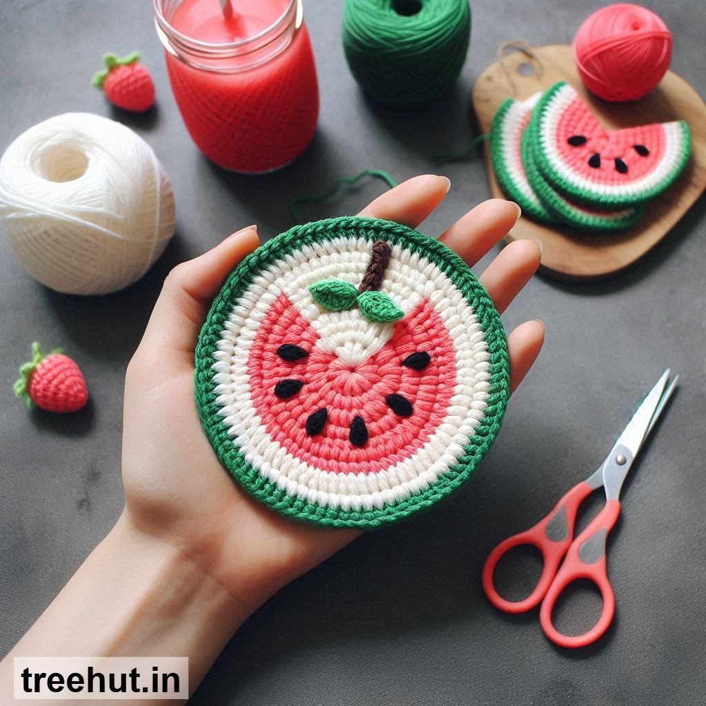 New Watermelon Crochet Coasters Ideas, Summer Crochet Ideas