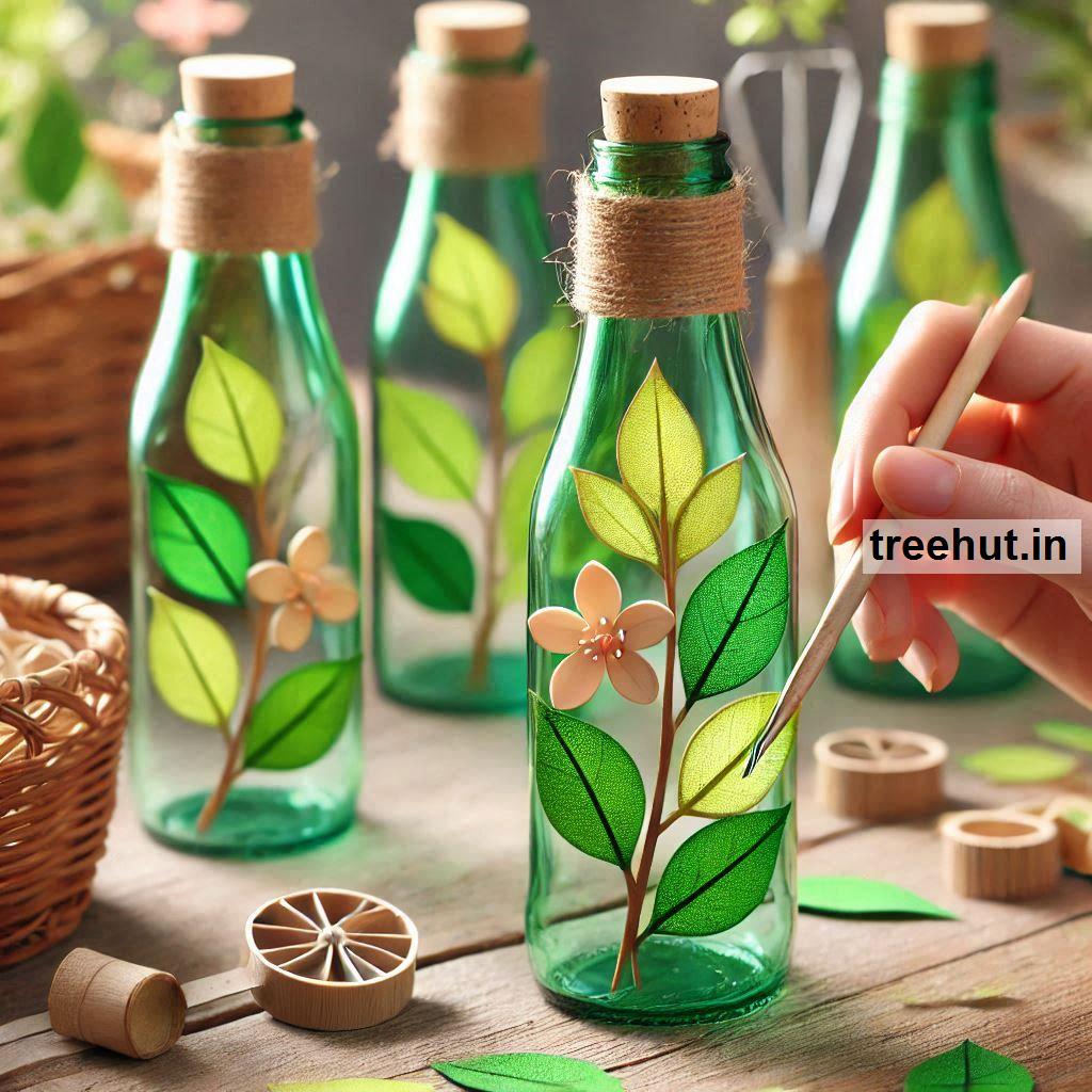Spring Leaves Bottle Decoration Ideas, Bottle Craft Ideas