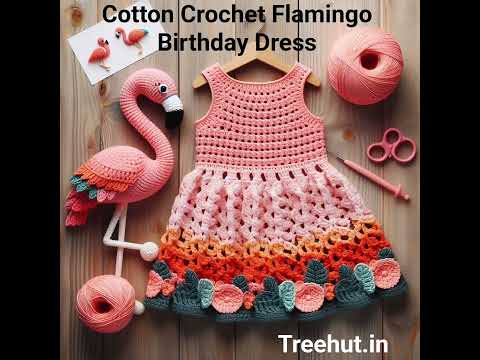 Summer Crochet Birthday Dress for 3 Year Girl in Cotton Yarn, Flamingo Crochet Dress  #crochetideas