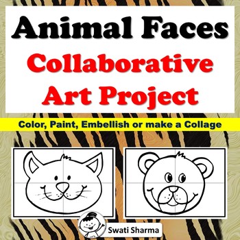 Animal Face Collaborative Art Project, Bulletin Board, No Prep Classroom Display