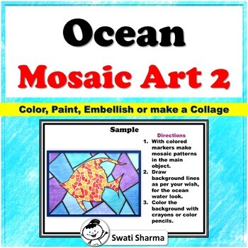 Ocean Mosaic Art Project, Set 2, Art Sub Plan, No Prep Classroom Display