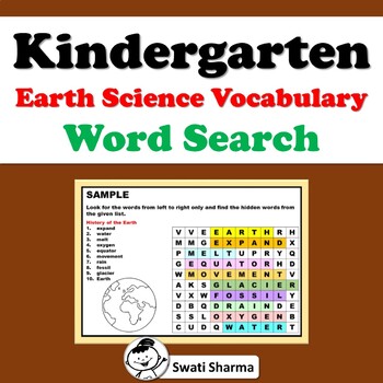 Kindergarten Earth Science Vocabulary, Word Search Worksheets