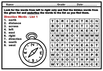 Kindergarten Science, Motion, Vocabulary, Word Search Worksheets
