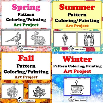 Elementary, Year Long Art Sub Plan, Pattern Coloring, Art Project, Bundle