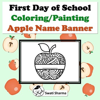 First Day of School Activity, Apple Name Banner, Pattern Coloring