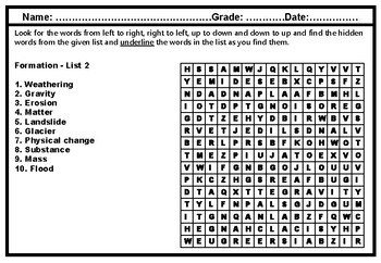 1st Grade Science, Earth Science, Word Search Worksheets
