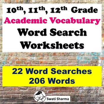 10th, 11th, 12th Grade Academic Vocabulary Word Search Worksheets