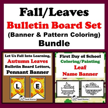 Fall and Leaves Bulletin Board Set, Banner & Pattern Coloring Bundle