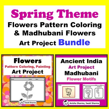 Spring Theme Flowers Pattern Coloring & Madhubani Flowers Art Project Bundle