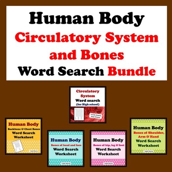Human Body Circulatory System and Bones, Word Search Bundle
