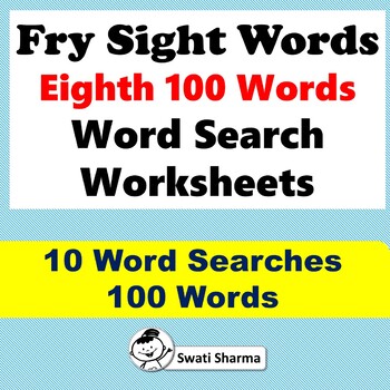 Fry Sight Words, Eighth 100 Words, Word Search Worksheets