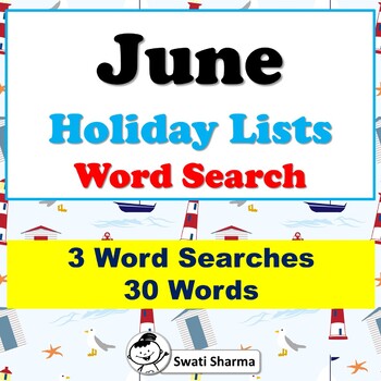 June Holiday Lists, Word Search Worksheets