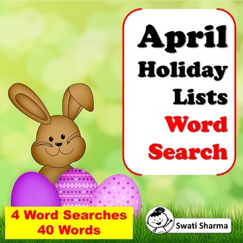 April Holiday Lists, Word Search Worksheets