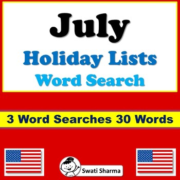 July Holiday Lists, Word Search Worksheets