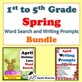 1st to 5th Grade, Spring Word Search and Writing Prompts Bundle