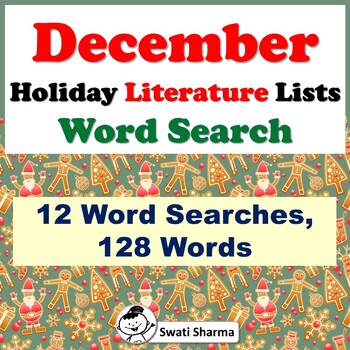 December Holiday Literature Lists, Word Search Worksheets