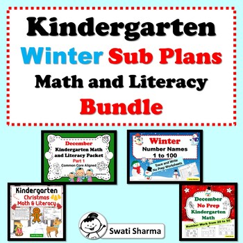 Kindergarten Winter Sub Plans, Math and Literacy Bundle