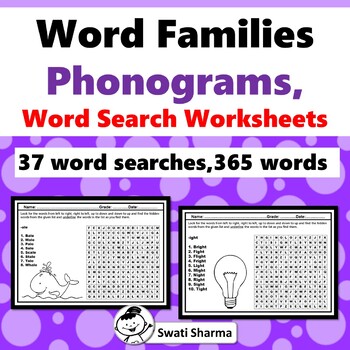Word Families Phonograms, Word Search Worksheets, Sub Plan