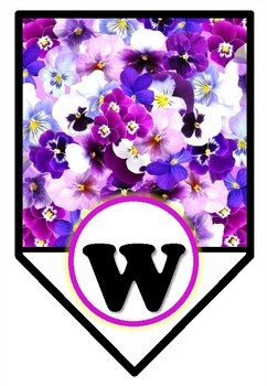 'Welcome' Pennant Banner, PANSY Flowers, Spring Theme, Bulletin Board Letters