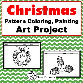 Christmas, Pattern Coloring, Painting Art Project, No Prep Sub Plan