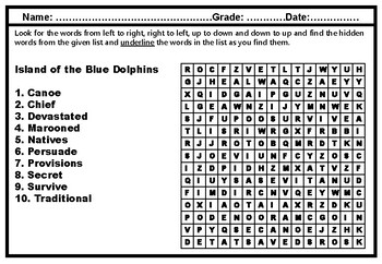 6th Grade Literature, Word Search Worksheets, No Prep Sub Plan