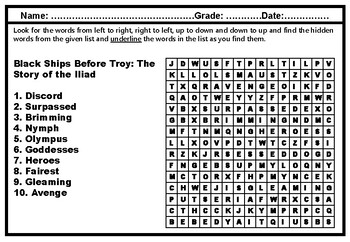 7th Grade Literature, Word Search Worksheets, No Prep Sub Plan