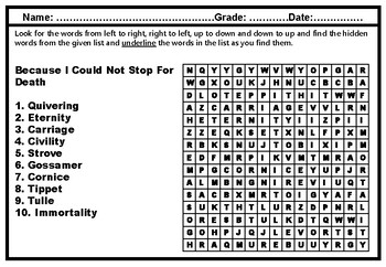 11th Grade Literature, Word Search Worksheets