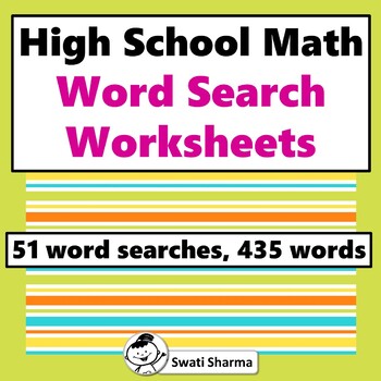 High School Math, Word Search Worksheets