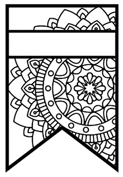 Pennant Bulletin Board Name Banner, Mandala Style, Pattern Coloring, Set 13