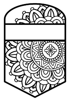 Pennant Bulletin Board Name Banner, Mandala Style, Pattern Coloring, Set 19