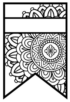 Pennant Bulletin Board Name Banner, Mandala Style, Pattern Coloring, Set 20