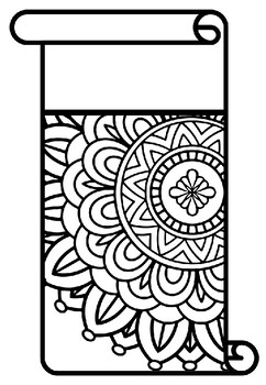 Scroll Style Pennant, Name Banner, Mandala Style, Pattern Coloring, Set 21 Decor