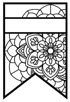 Pattern Coloring Pennant, Name Banner, Mandala Style, Set 27, in any language