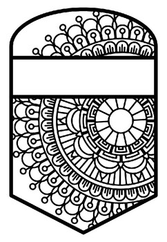 Pattern Coloring Pennant, Name Banner, Mandala Style, Set 32, Classroom Decor