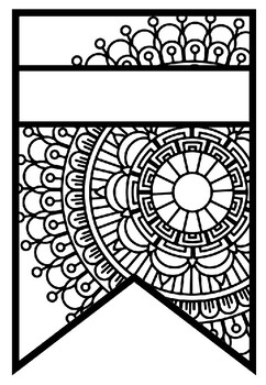 Pattern Coloring Pennant, Name Banner, Mandala Style, Set 33, Classroom Decor