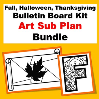Fall, Halloween, Thanksgiving Bulletin Board Kit Art Sub Plan Bundle