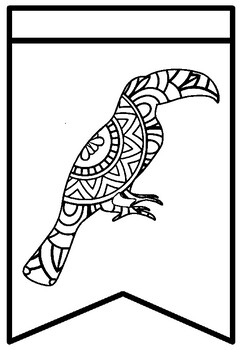 Rainforest Pop Art, Pattern Coloring Pennant Banners, Classroom Display Sub Plan