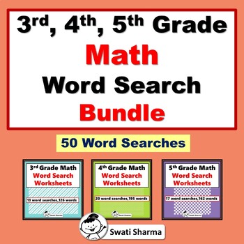 3rd, 4th, 5th Grade Math Vocabulary, Year Long, Word Search Bundle