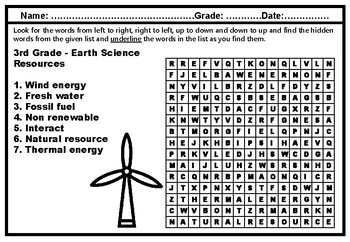 3rd Grade Science, Year Long, Word Search Worksheets, No Prep, Sub Plan