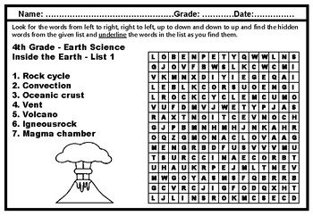 4th Grade Science Mega Word Search Worksheets, No Prep Science Literacy Sub Plan