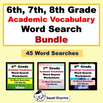 6th, 7th, 8th Grade Academic Vocabulary Word Search Bundle, Yearlong Vocabulary