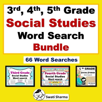 3rd, 4th, 5th Grade Social Studies Word Search Bundle, Vocabulary Sub Plan
