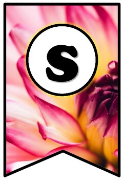 Pink Dahlia Flower, Pennant Banner Bulletin Board Letters, Spring Alphabet Decor