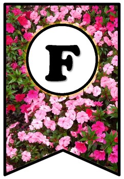 Pink Flowers, Pennant Banner Bulletin Board Letters, Garden Alphabet Decor