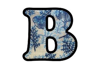 Blue Embroidery on Fabric, Bulletin Board Letters, Numbers, Symbols, Class Decor