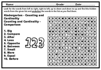 Kindergarten Math, Year Long, Word Search Worksheets, Math Vocabulary Sub Plans