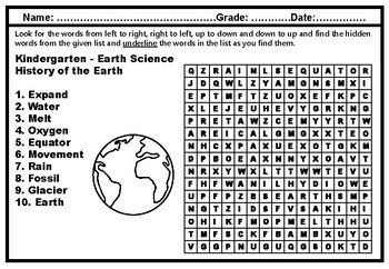 Kindergarten Science, Year Long, Word Search Worksheets, Vocabulary Sub Plans