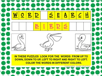 Birds Wordsearch Worksheets