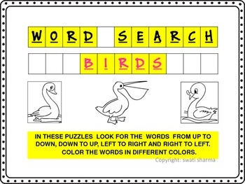 BIRDS Word Search, Black and White