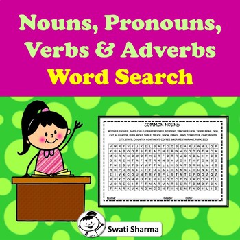 Nouns, Pronouns, Verbs and Adverbs, Word Search